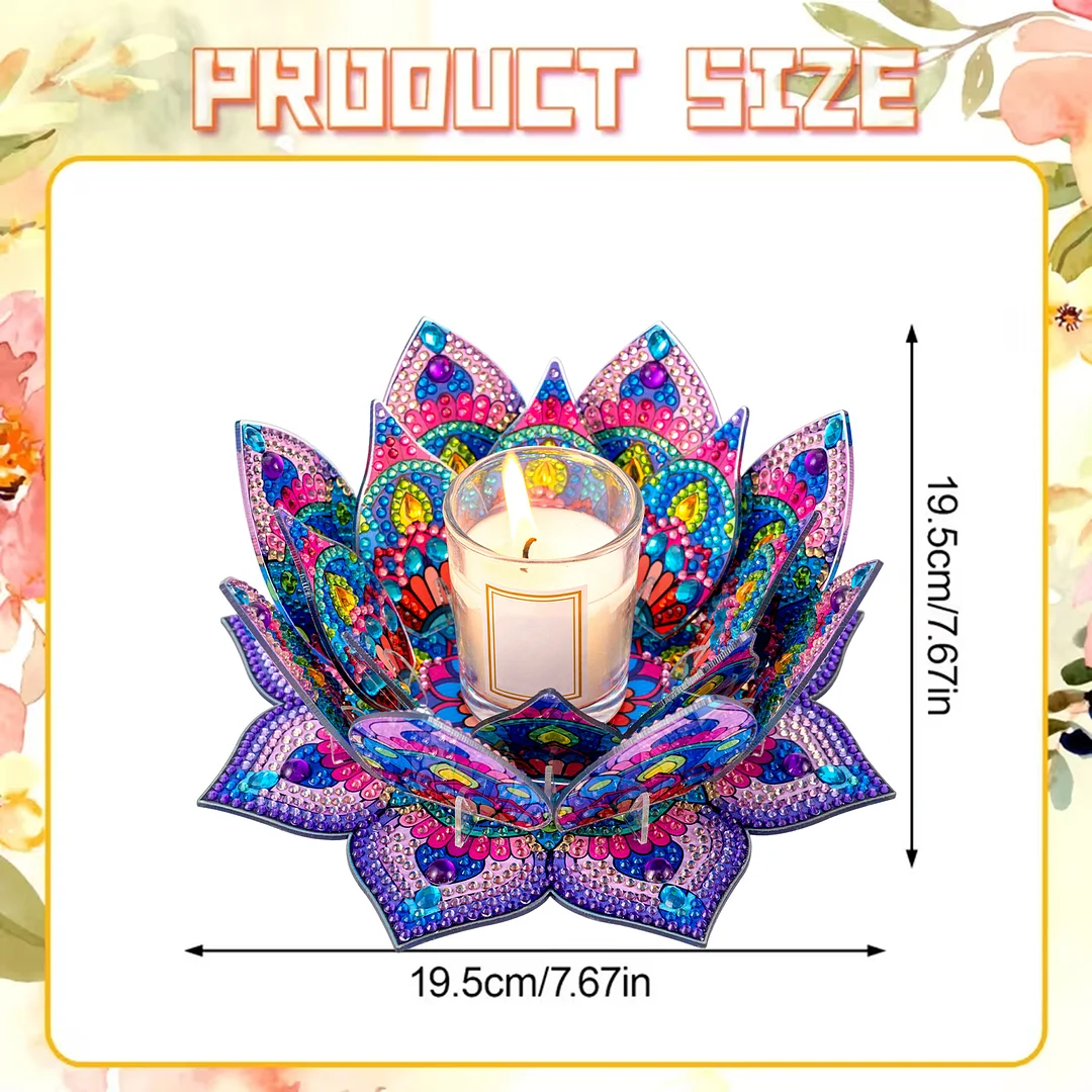 5D DIY Diamond Art Painting DIY Acrylic Desktop Ornament Flower Candle Holders Tealight Handmade Home Office Decor for Adults Beginners (Purple Lotus-A)