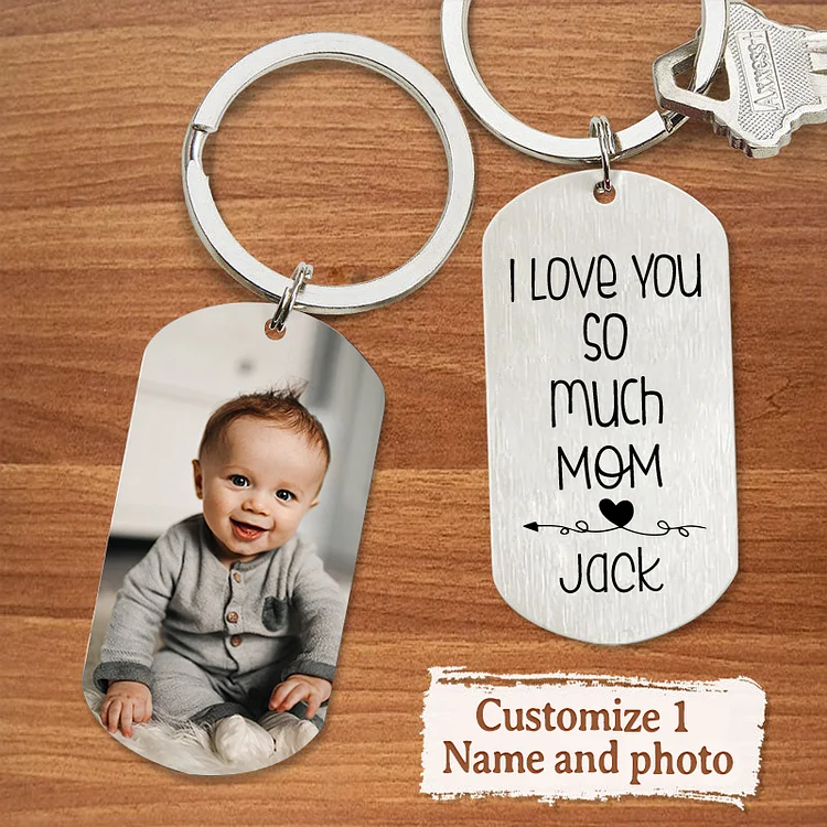 I Love You Mom Personalized Name & Photo Keychain For Mother