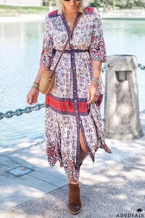 Floral Print Button Maxi Dress