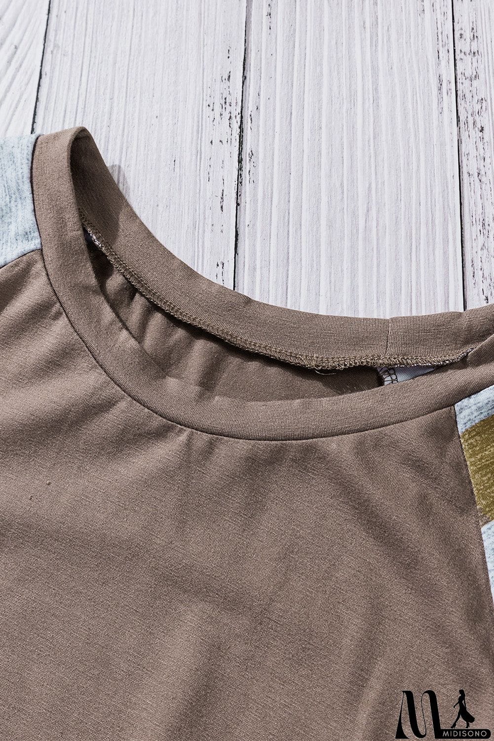 MidiSono - Brown Color Block Long Sleeves Pullover Top