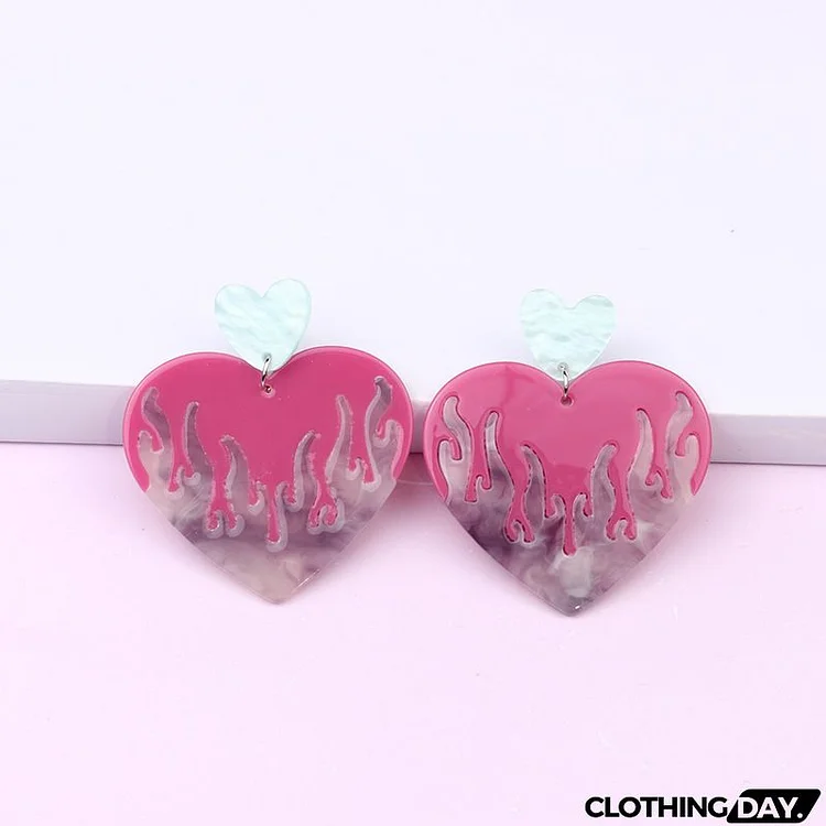 Women's Fashion Creative Big Love Flame Stitching Acrylic Earrings