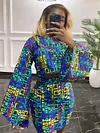 Printed Long Sleeves Wrap U-Neck