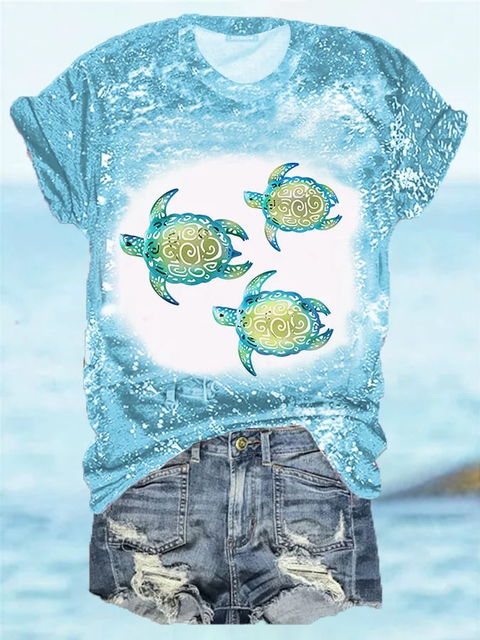 🔥Buy 3 Get 10% Off🔥Women's Summer Sea Turtle Bleach Print Tee