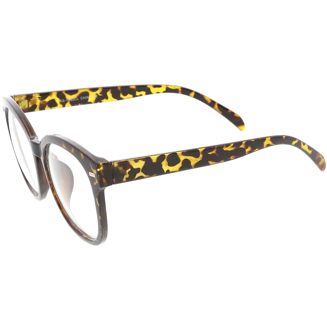 Oversize Horn Rimmed Round Eyeglasses Metal Rivets Clear Lens 55mm