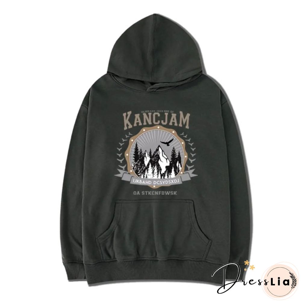 Vintage Unisex Mountains Print Oversized Hoodie