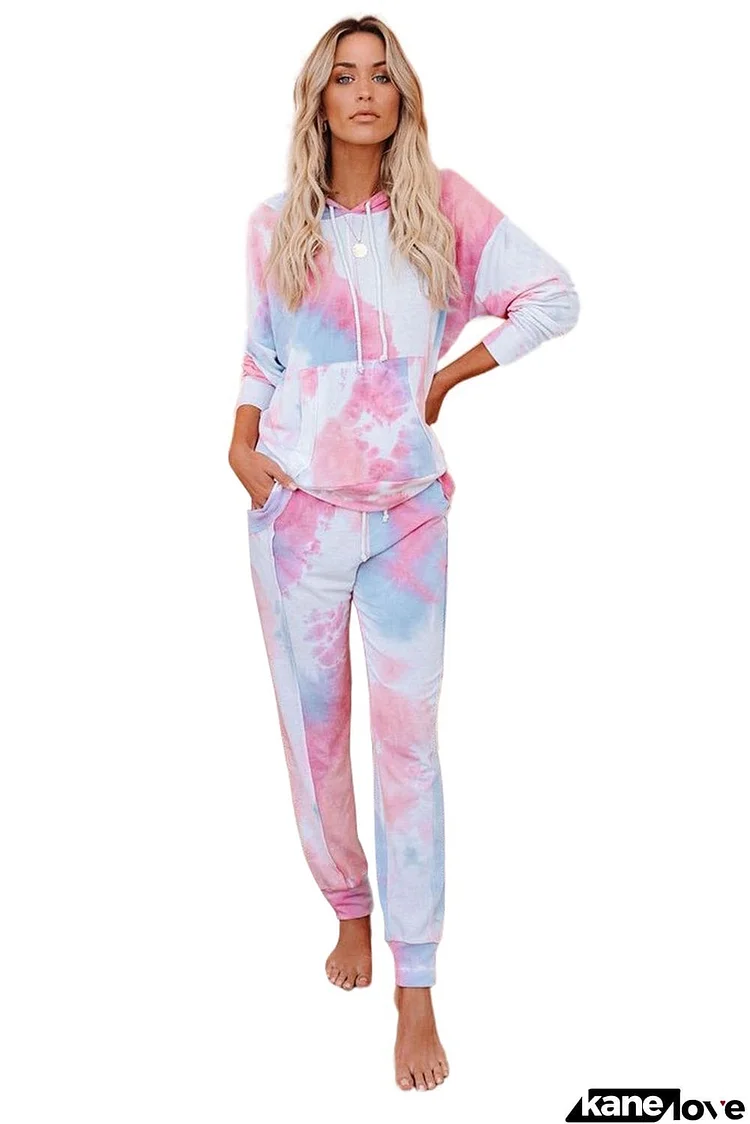 Shut-eye Pocketed Tie-dye Knit Hooded Joggers Set