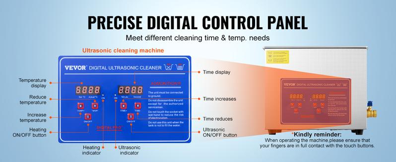 Product Introduction of VEVOR Professional Ultrasonic Cleaner. Various specifications. Ultrasonic Jewelry Cleaner with Digital Timer & Heater. Stainless Steel Industrial Sonic Cleaner for Glasses. Watches. Rings. Small Parts 9