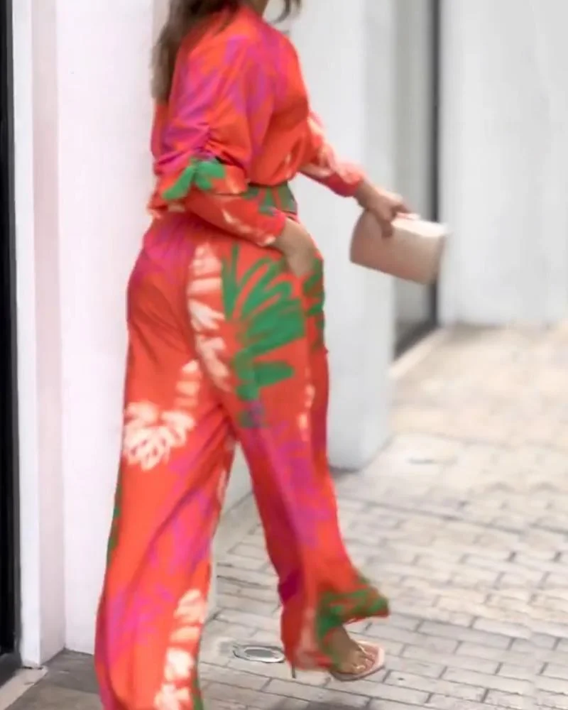 Holiday Print Off Waist Top Pants Set