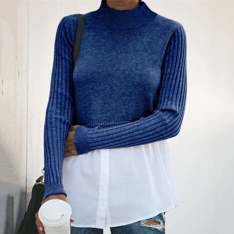 GAOKE Autumn Winter Black Knit Sweater Women 2020 Patchwork Long Sleeve Button Pullover Women Jumper