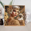 Kit de Peinture Diamant | Dame et Chat, peinture diamant sp&eacute;ciale partielle 30 x 30 cm / 11,8 x 11,8 pouces