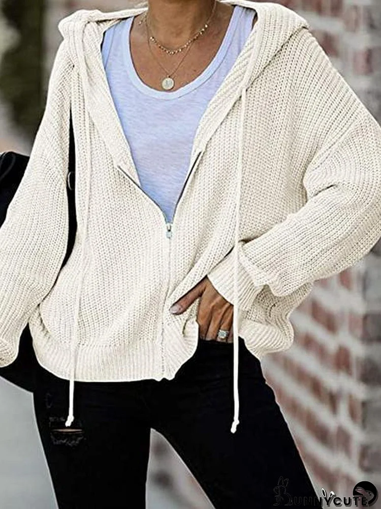 Casual Solid Zipper Sweater Cardigan