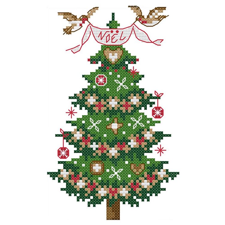 Christmas Tree - 14CT 2 Strands Threads Printed Cross Stitch Kit - 14x19cm(Canvas)