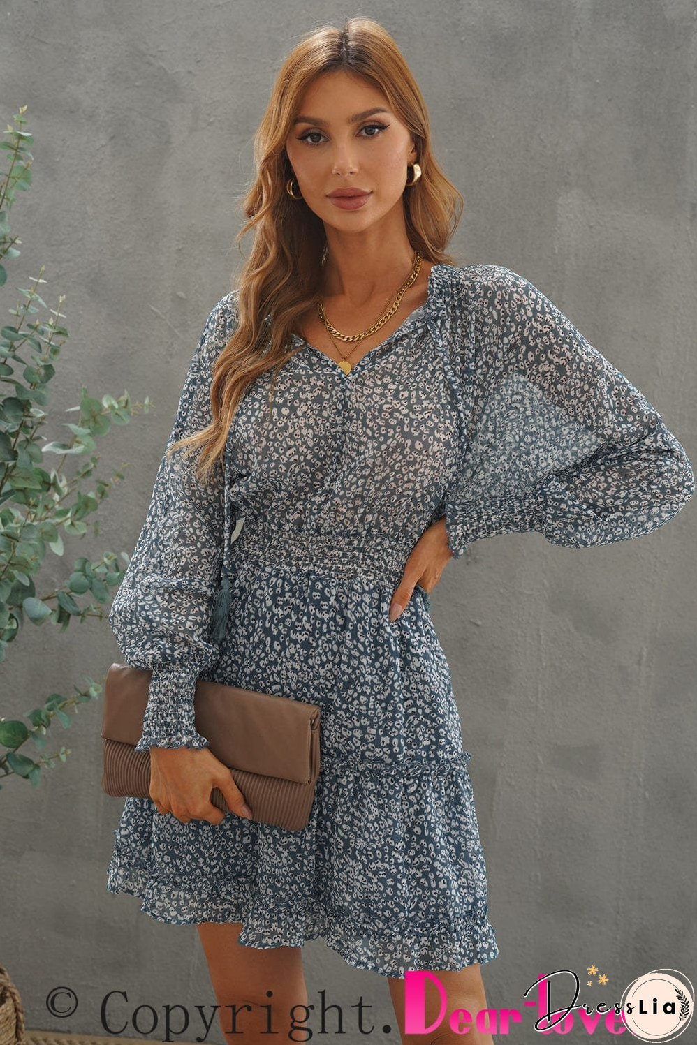 Feminine Floral Dress with V-Neck