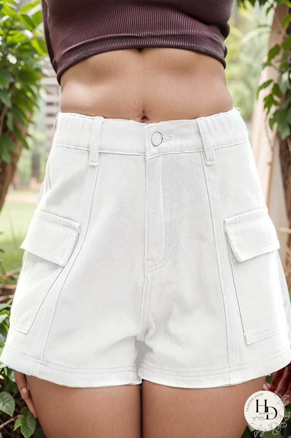 sexy button pocket denim cargo pants