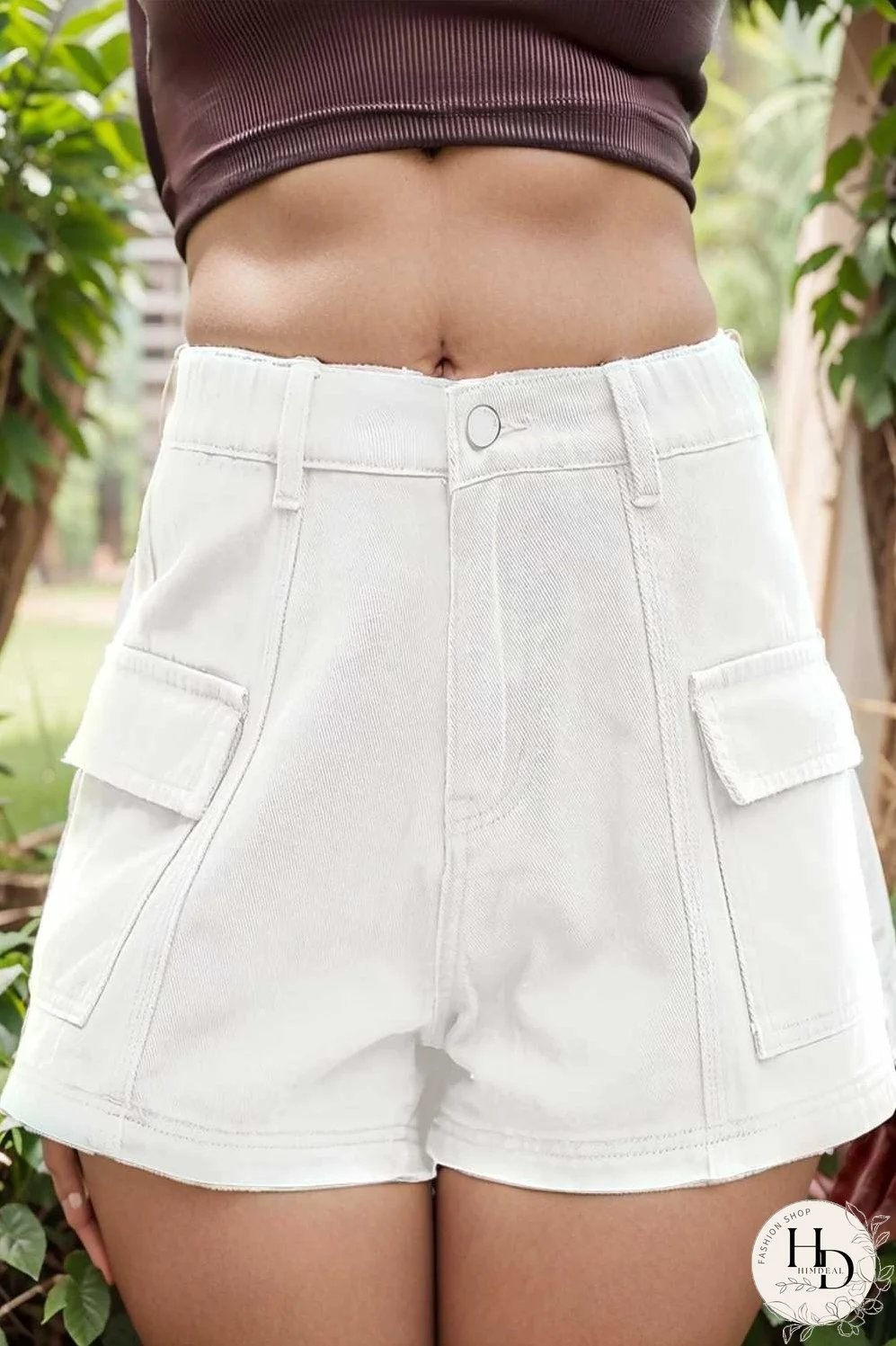 sexy button pocket denim cargo pants