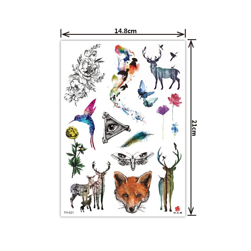 New style tattoo stickers anti-real big picture waterproof sweat flower arm tattoo stickers sika deer parrot tattoo stickers