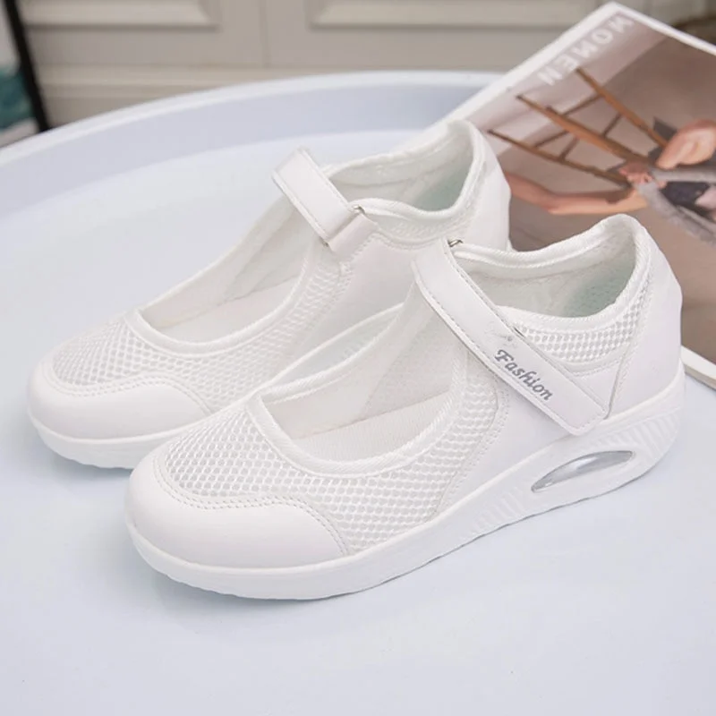 Cushion Platform Sneakers Women Breathable Mesh Spring Summer Casual Shoes Woman Plus Size 44 Ankle Strap Flats Zapato Mujer