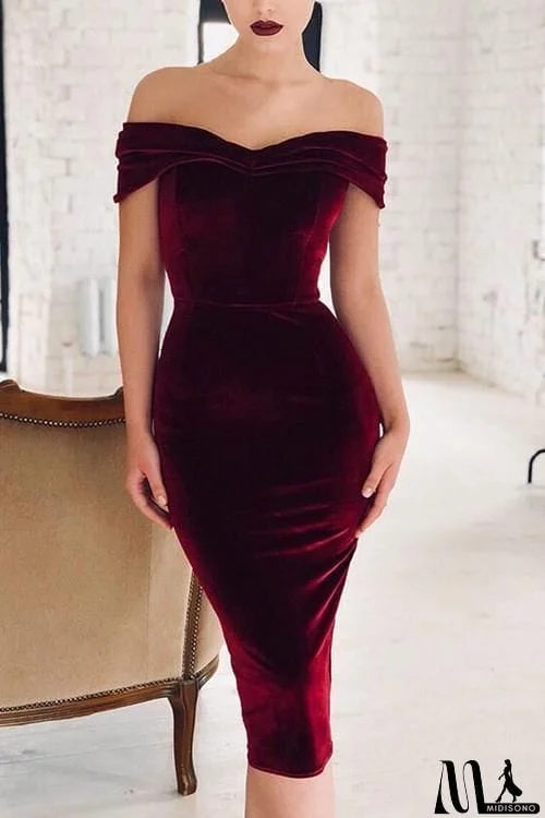 Velvet Off Shoulder Bodycon Dress