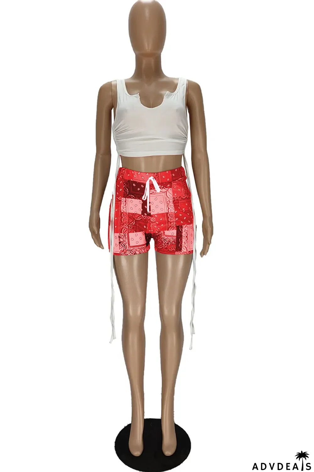 Grey Sexy Print Ripped Contrast Spaghetti Strap Sleeveless Two Pieces