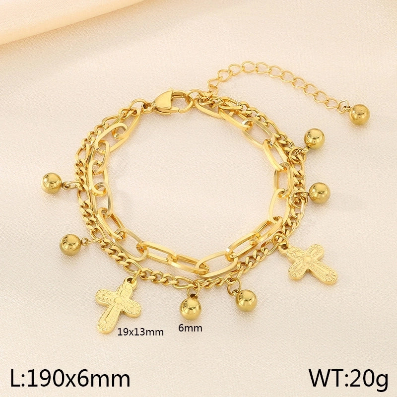 Elegant Minimalist Streetwear Cross 304 Stainless Steel 18K Gold Plated Bracelets In Bulk