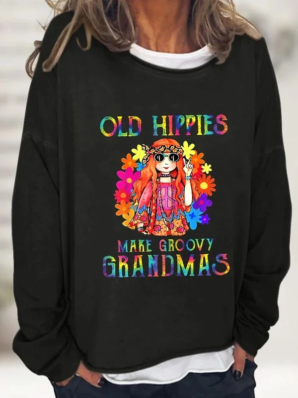 Women's Old Hippies Make Groovy Grandmas Casual Long-Sleeve T-Shirt