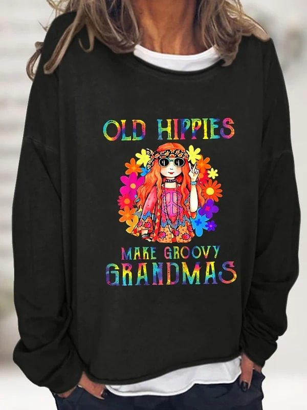 Women's Old Hippies Make Groovy Grandmas Casual Long-Sleeve T-Shirt