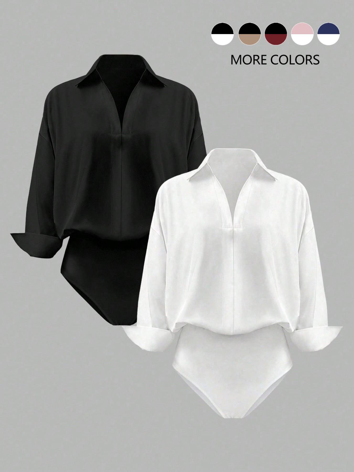 Women's casual loose V-neck long-sleeved shirt jumpsuit, elegant woven fabric, slim fit, suitable for all seasons, and can be layered flexibly, Womenswear Women's casual loose V-neck long-sleeved shirt jumpsuit, elegant woven fabric, slim fit, suitable for all seasons, and can be layered flexibly, Womenswear
