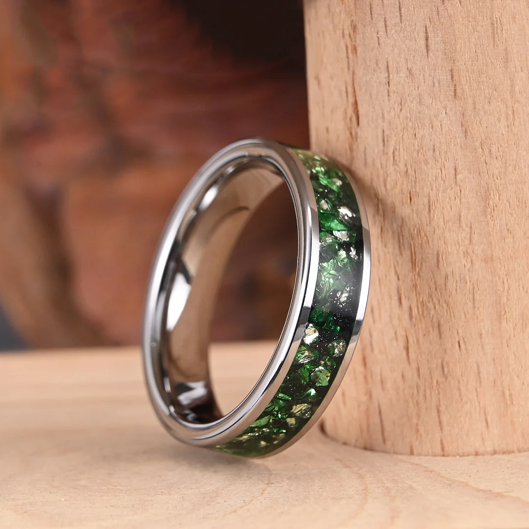 6MM Tungsten Wedding Bands Green Crystal Tungsten Carbide Rings For Women And Men