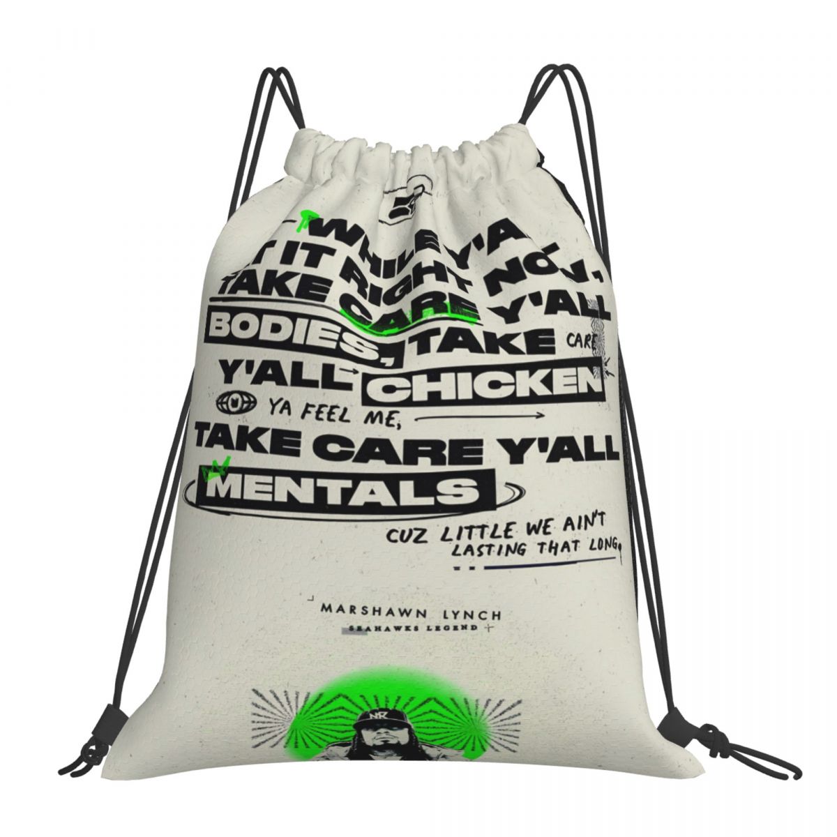 Seattle Seahawks Marshawn Lynch - Take Care Y'all Mentals Foldable Sports Gym Drawstring Bag