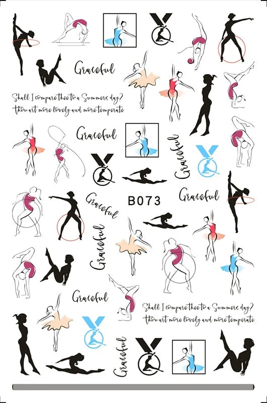 3D Flag Sport Nail Stickers for Manicure Fire Clover Decoration Decals Back Glue Designer Gymnastics Nail Art Sticker