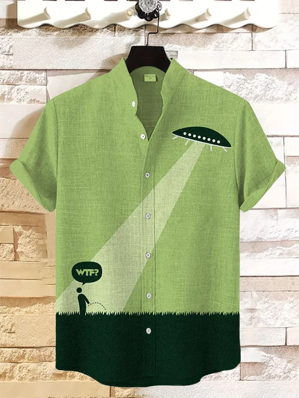 Men's Encountering UFO Art Print Casual Shirt