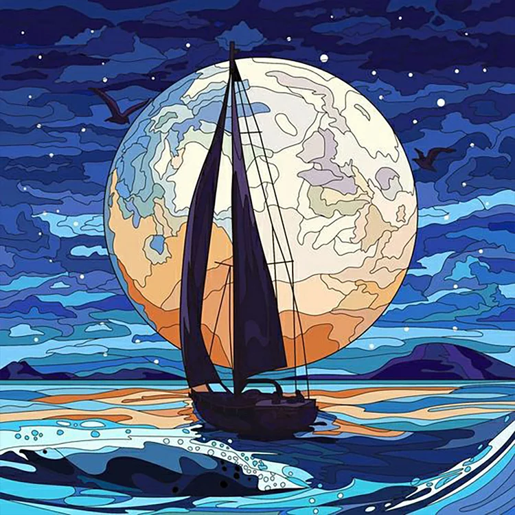 Lonely Boat Glass Painting 30*30CM (Canvas) Full Round Drill Diamond Painting gbfke