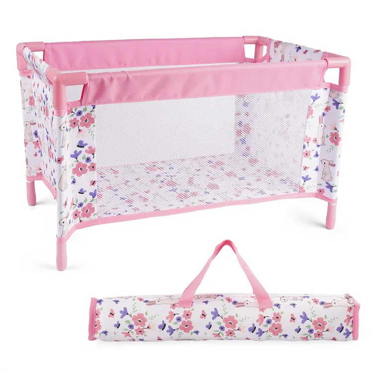 17" - 22" Pink Rabbit Floral Bed 2 Pcs Reborn Baby Doll Accessories Set
