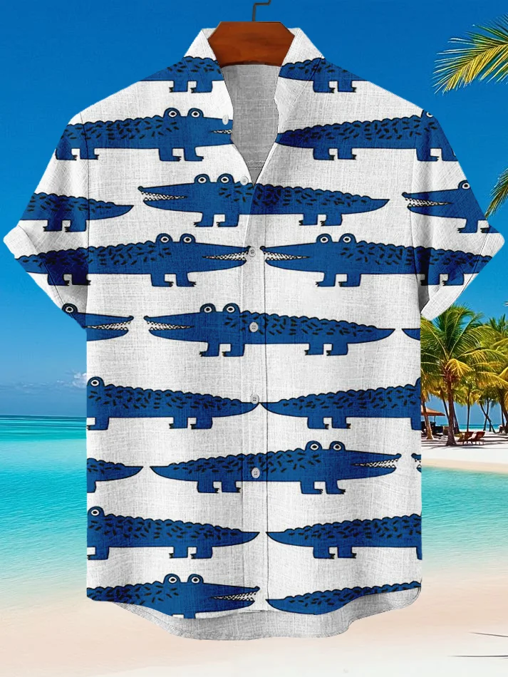 Men's Cartoon Crocodile Print Vacation Shirt