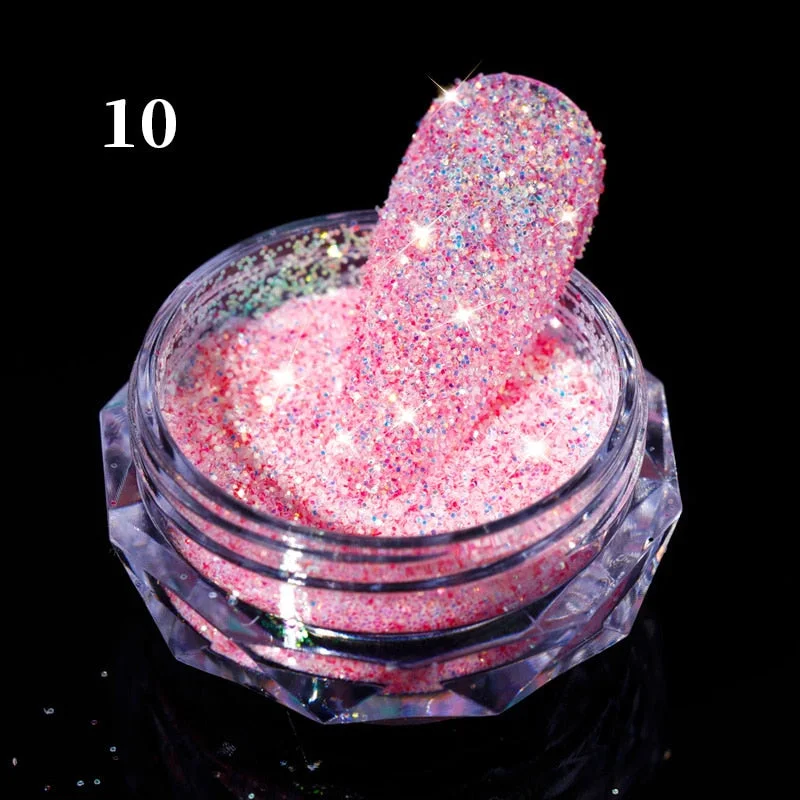 1Box Aurora Sea Salt Nail Powder Crystal Diamonds Glitter Iridescent Reflective Nail Glitter Sparkly Chrome Pigment Polish Gel-Nail Inspo