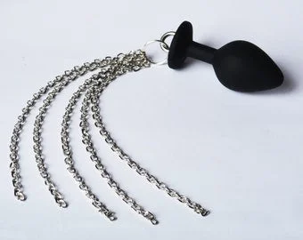 anal plug with chain Chain anal plug Butt plug with chain tail Anal sex toy in 2 sizes 4 colors  (Black, Red, Pink, Purple)