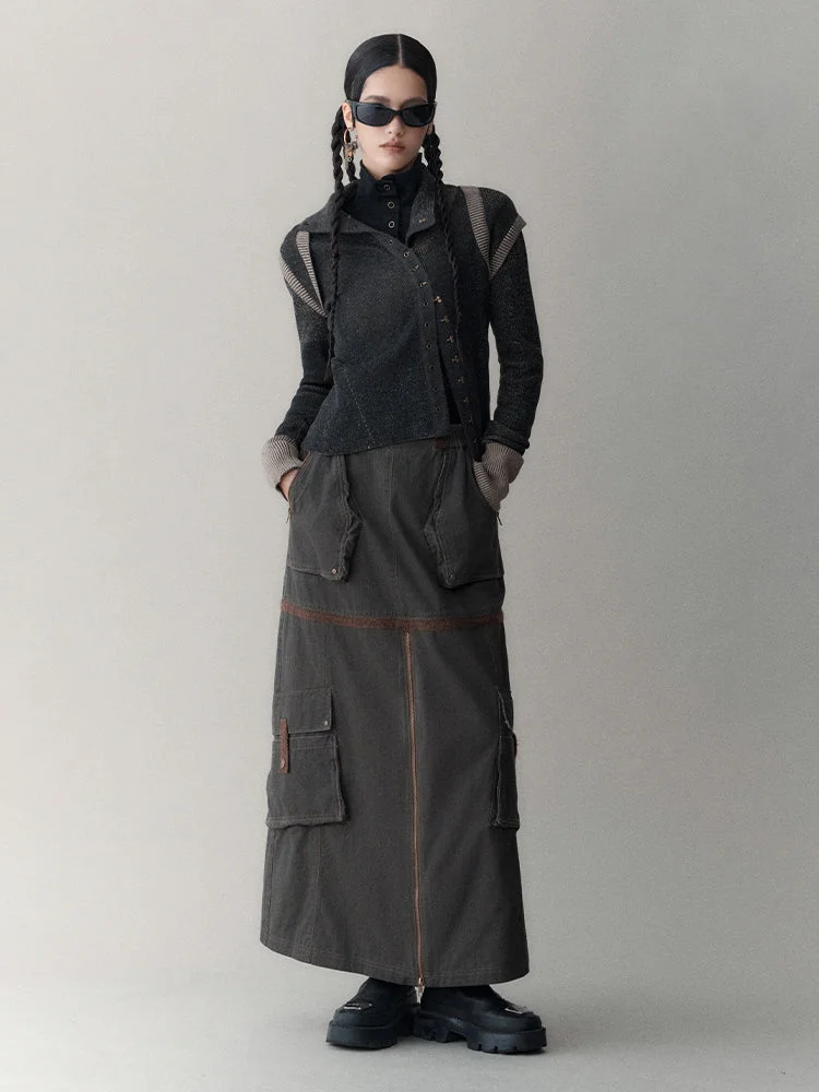 Brownm High Neck Slim Long Sleeve Knit