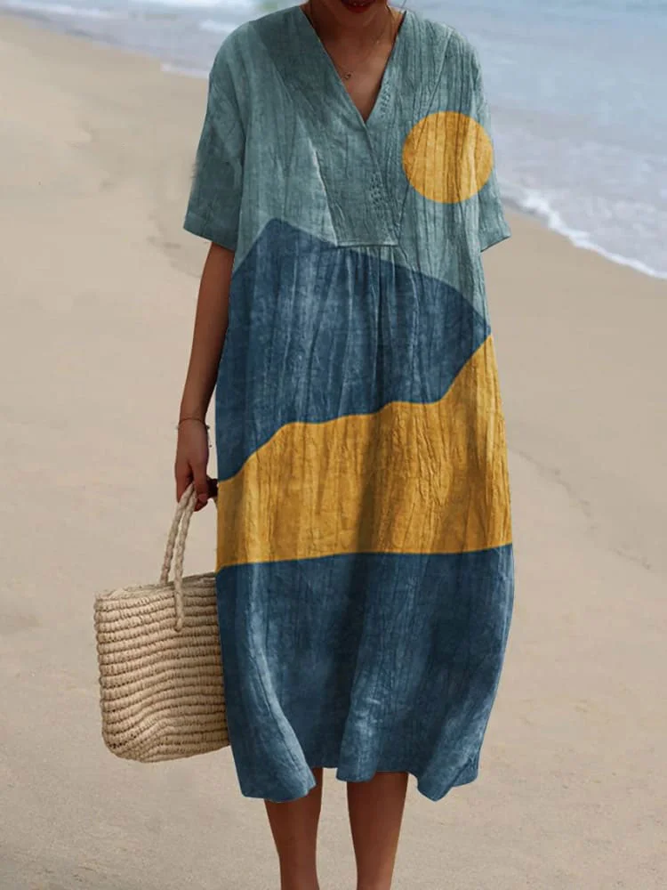Women's Abstract Geometric Art Print Casual Flowy Dress