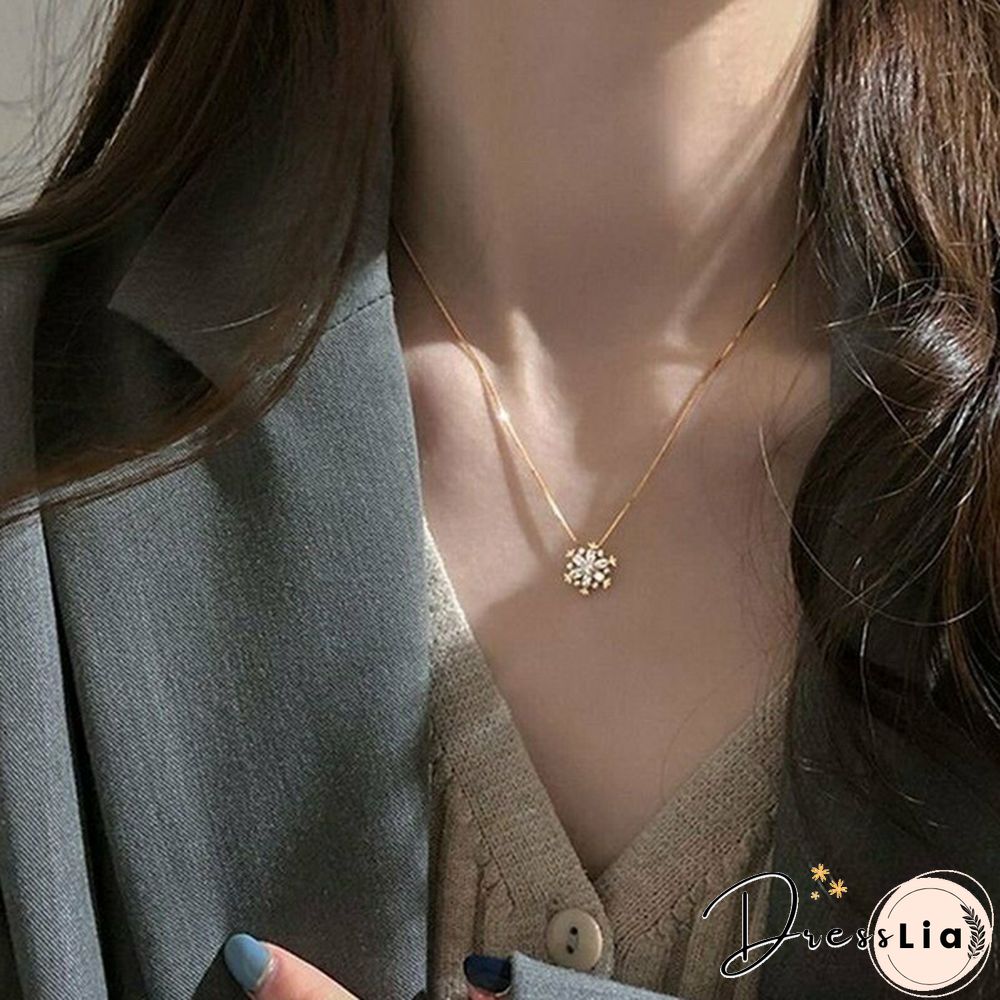 New Arrival 925 Sterling Silver Glitter Diamond Snowflake Necklace