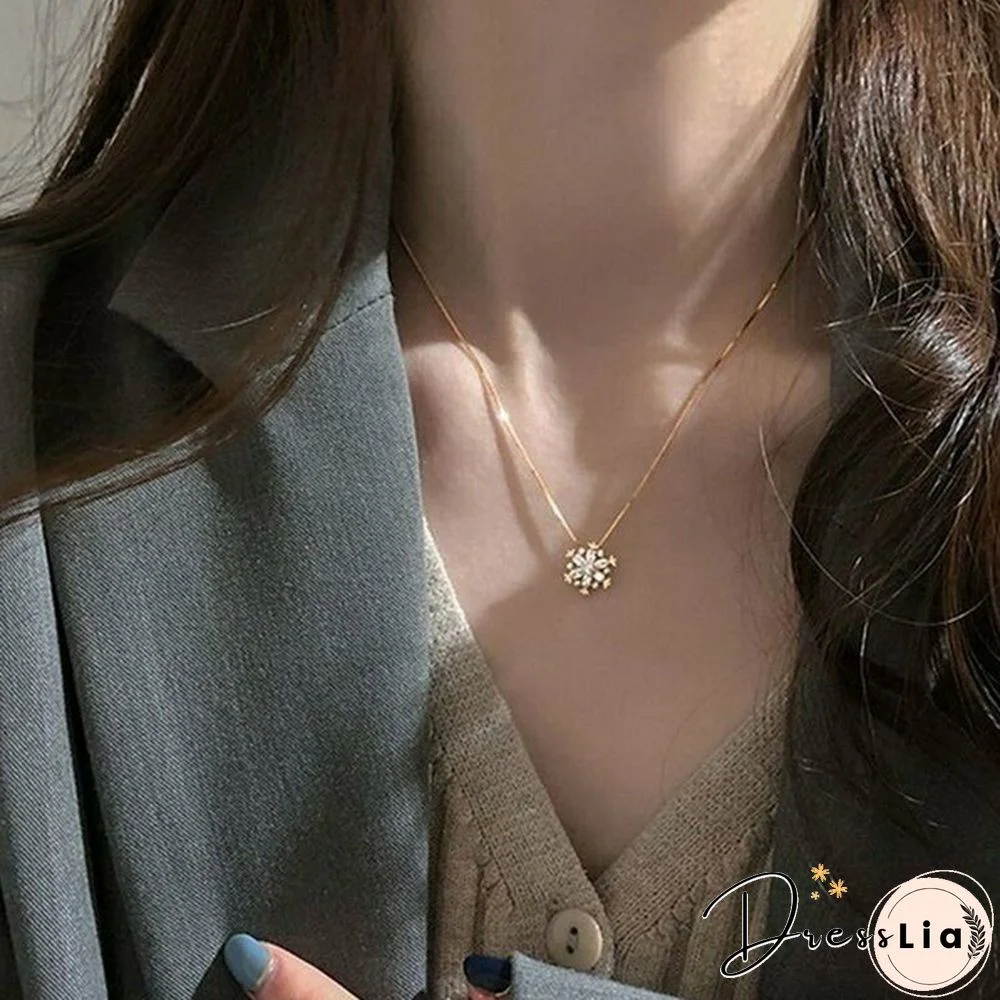 New Arrival 925 Sterling Silver Glitter Diamond Snowflake Necklace