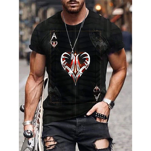 Mens Trendy Ace Of Hearts Black Art Print Shirt、、URBENIE