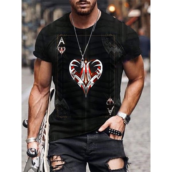 Clearance Mens Trendy Ace Of Hearts Black Art Print Shirt、、URBENIE