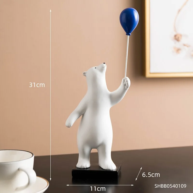 Creative Flying Bear Figurines Balloon Polar Bears Figure Home Resin Modern Nordic Home Decor Living Room Desk Decoration Gifts