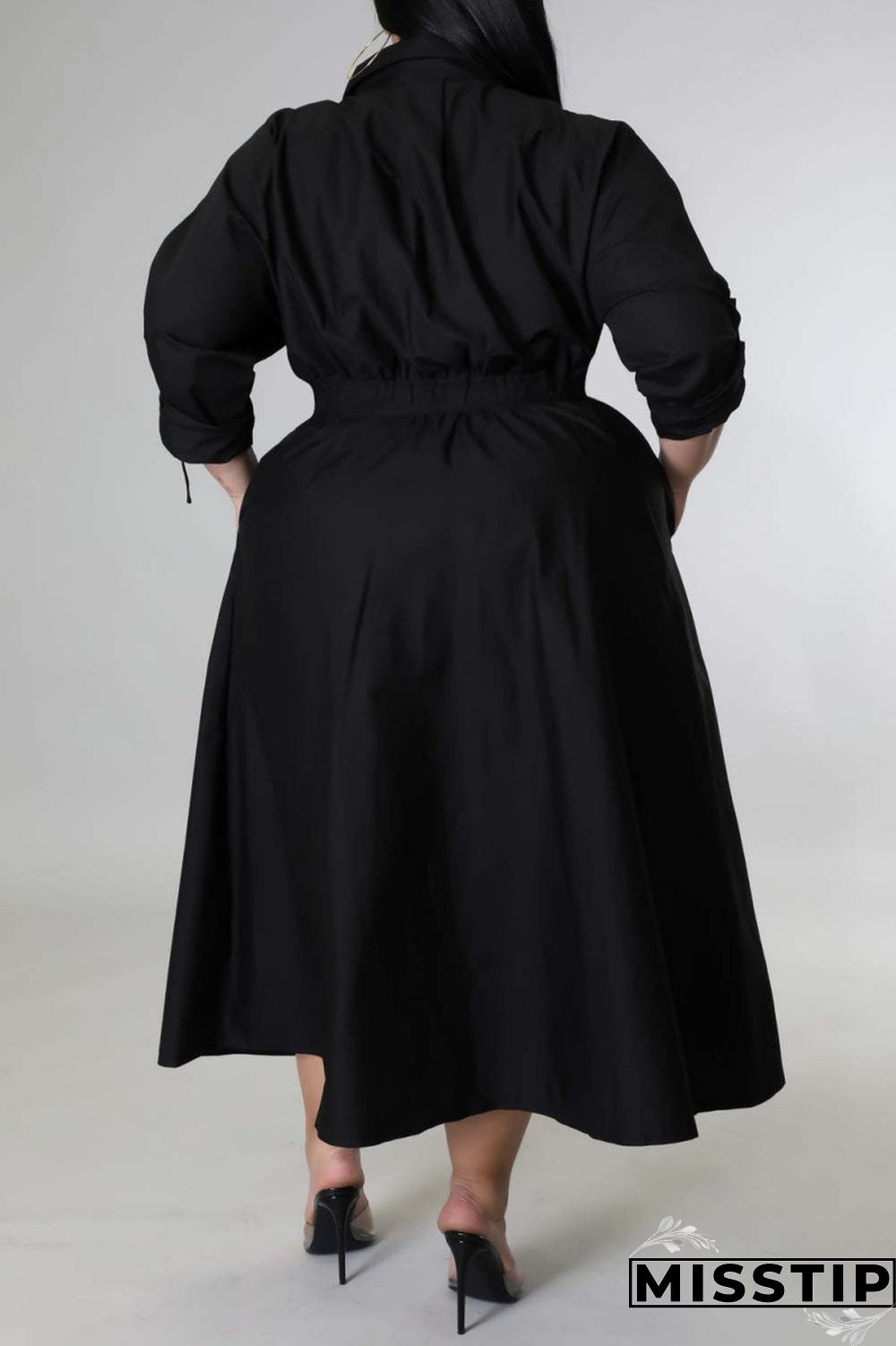 Blue Casual Solid Patchwork Turndown Collar Shirt Dress Plus Size Dresses