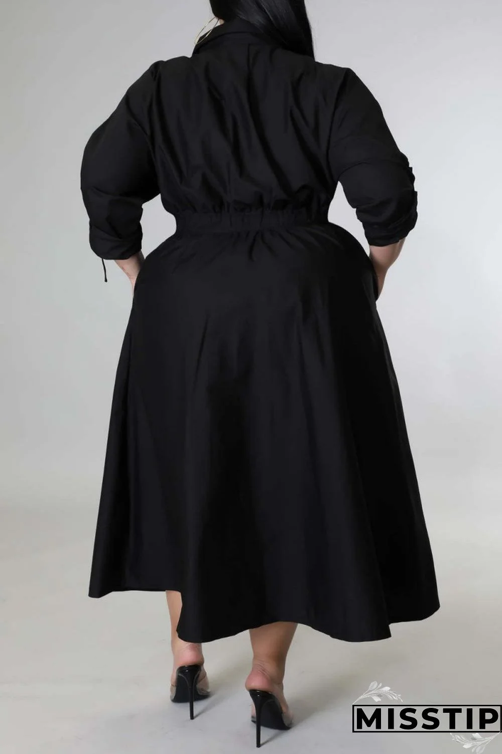 Blue Casual Solid Patchwork Turndown Collar Shirt Dress Plus Size Dresses