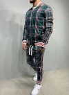 Men's Plaid Cardigan Jacket Trousers Sports Suit