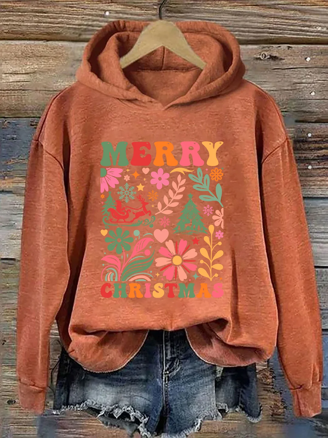 Merry Christmas Boho Flowers Hoodie