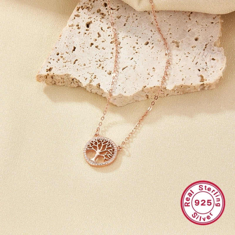 925 Sterling Silver Long-Lasting Plated Zircon Inlay Inlaid Zircon Tree Life Tree Pendant Necklace