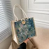 Floral Painting Linen Tote Lunch Gift Handbag
