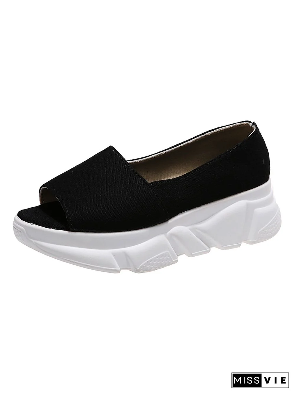 Plain Canvas Open Toe Platform Sports Sandals